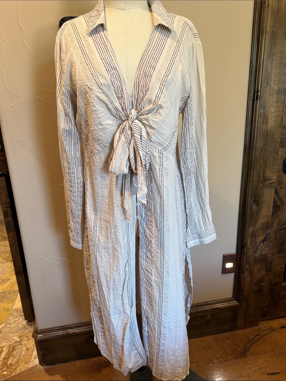 Zara Striped Button-Front Shirt in Beige and Black